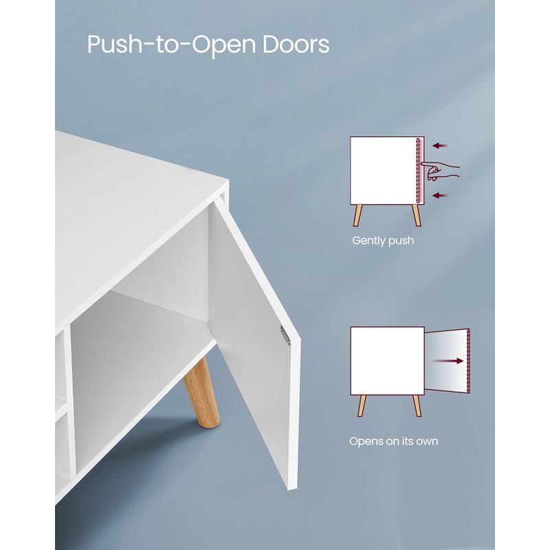Casa si Gradina - Mobilier - Comode si corpuri - Comode - Comoda pentru TV de pana la 120 cm, 2 rafturi si dulap push-open, PAL si lemn, 120x40x49 cm, alb - Infinity.ro