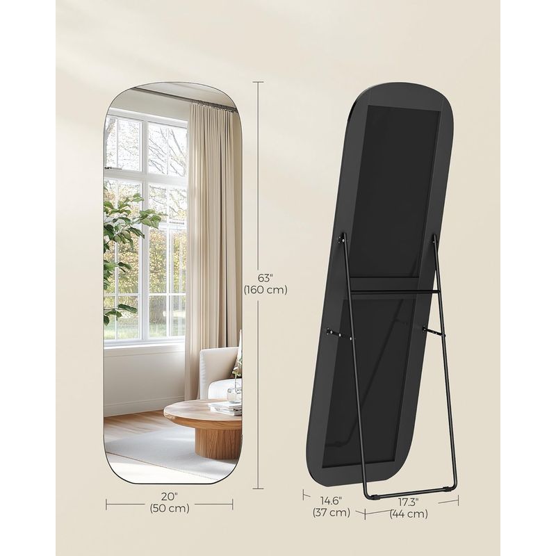 Casa si Gradina - Mobilier - Comode si corpuri - Masute de toaleta - Oglinda podea cu colturi rotunjite, rama aluminiu, sticla securizata, 160x50 cm, negru - Infinity.ro