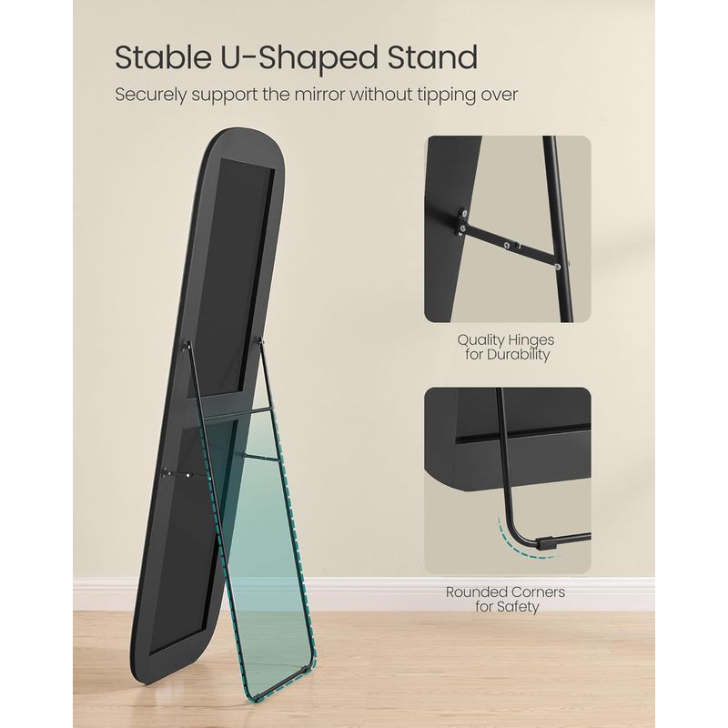 Casa si Gradina - Mobilier - Comode si corpuri - Masute de toaleta - Oglinda podea cu colturi rotunjite, rama aluminiu, sticla securizata, 160x50 cm, negru - Infinity.ro