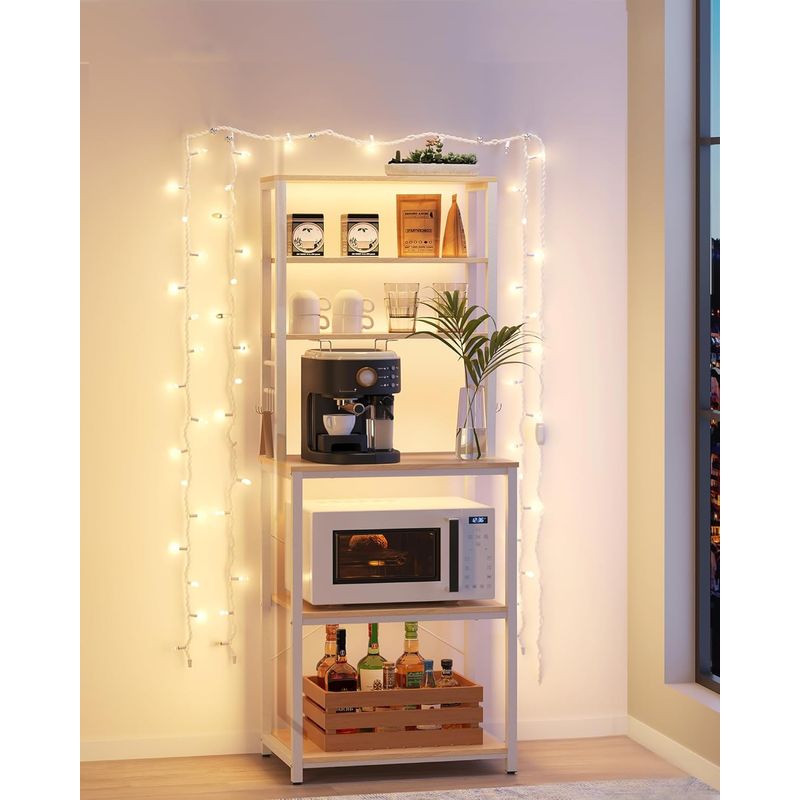 Casa si Gradina - Mobilier - Comode si corpuri - Corpuri bucatarie - Raft de bucatarie, spatiu cuptor cu microunde, 6 rafturi, 40x60x167cm, stejar auriu si alb - Infinity.ro