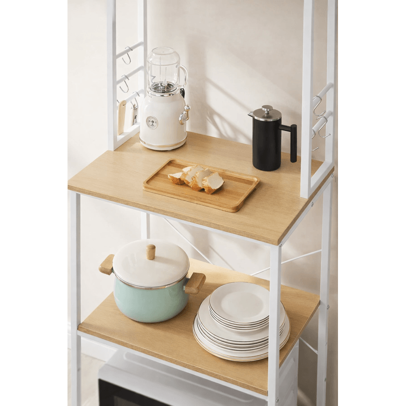 Casa si Gradina - Mobilier - Comode si corpuri - Corpuri bucatarie - Raft de bucatarie, spatiu cuptor cu microunde, 6 rafturi, 40x60x167cm, stejar auriu si alb - Infinity.ro