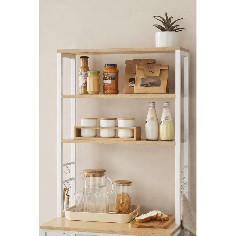 Casa si Gradina - Mobilier - Comode si corpuri - Corpuri bucatarie - Raft de bucatarie, spatiu cuptor cu microunde, 6 rafturi, 40x60x167cm, stejar auriu si alb - Infinity.ro