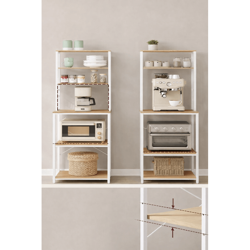 Casa si Gradina - Mobilier - Comode si corpuri - Corpuri bucatarie - Raft de bucatarie, spatiu cuptor cu microunde, 6 rafturi, 40x60x167cm, stejar auriu si alb - Infinity.ro