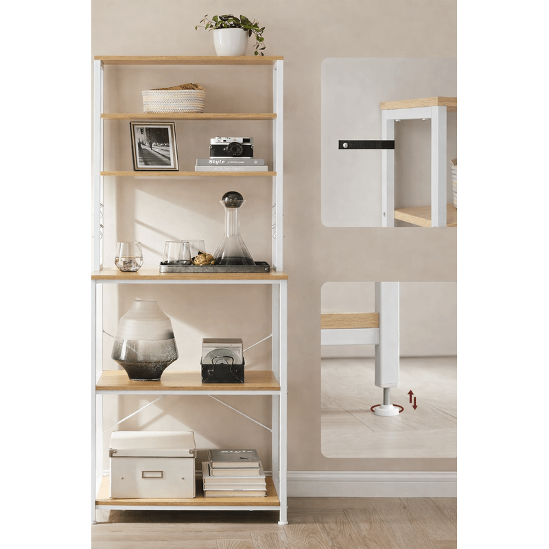 Casa si Gradina - Mobilier - Comode si corpuri - Corpuri bucatarie - Raft de bucatarie, spatiu cuptor cu microunde, 6 rafturi, 40x60x167cm, stejar auriu si alb - Infinity.ro
