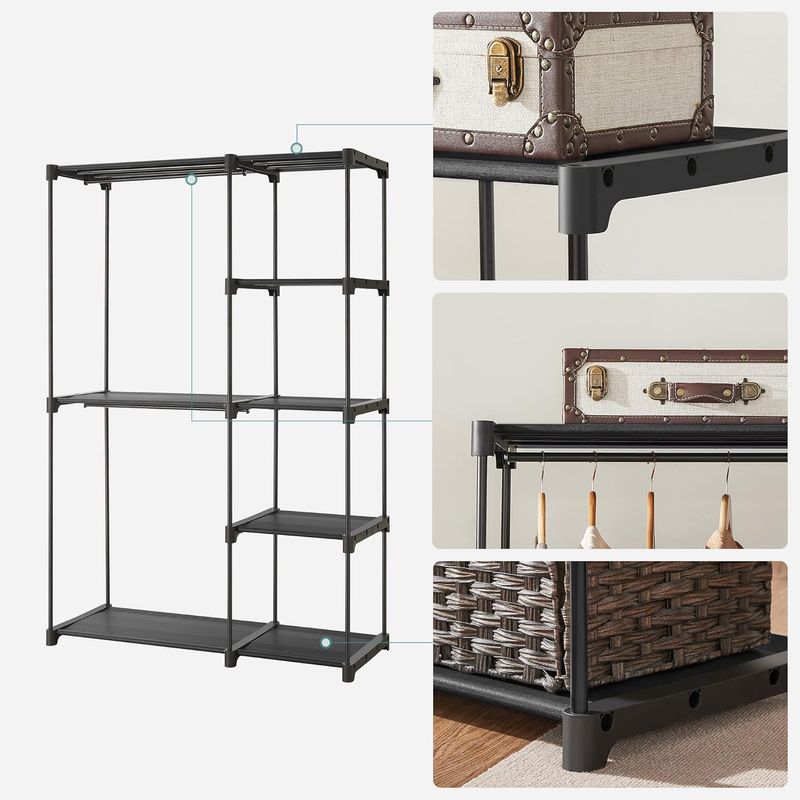 Casa si Gradina - Mobilier - Dulapuri si sifoniere - Dulapuri - Dulap textil pliabil cu spatiu pentru umerase si rafturi, cadru metalic, 112x43x165 cm, negru - Infinity.ro