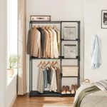 Casa si Gradina - Mobilier - Dulapuri si sifoniere - Dulapuri - Dulap textil pliabil cu spatiu pentru umerase si rafturi, cadru metalic, 112x43x165 cm, negru - Infinity.ro