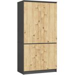 Casa si Gradina - Mobilier - Dulapuri si sifoniere - Dulapuri - Dulap cu 4 usi, rafturi si bara pentru umerase, PAL laminat, 90x51x180 cm, gri grafit si stejar artisan - Infinity.ro
