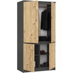 Casa si Gradina - Mobilier - Dulapuri si sifoniere - Dulapuri - Dulap cu 4 usi, rafturi si bara pentru umerase, PAL laminat, 90x51x180 cm, gri grafit si stejar artisan - Infinity.ro