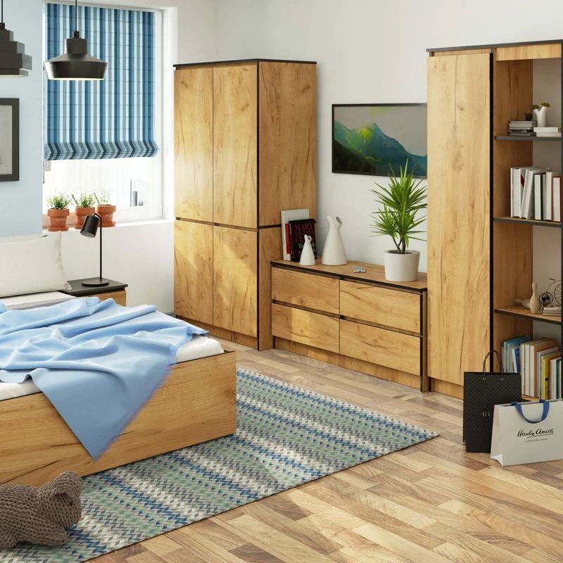 Casa si Gradina - Mobilier - Dulapuri si sifoniere - Dulapuri - Dulap cu 4 usi, rafturi si bara pentru umerase, PAL laminat, 90x51x180 cm, stejar craft - Infinity.ro