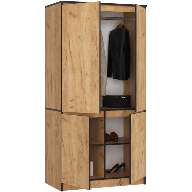 Casa si Gradina - Mobilier - Dulapuri si sifoniere - Dulapuri - Dulap cu 4 usi, rafturi si bara pentru umerase, PAL laminat, 90x51x180 cm, stejar craft - Infinity.ro