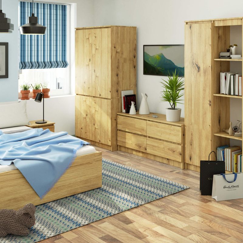 Casa si Gradina - Mobilier - Dulapuri si sifoniere - Dulapuri - Dulap cu 4 usi, rafturi si bara pentru umerase, PAL laminat, 90x51x180 cm, stejar artisan - Infinity.ro