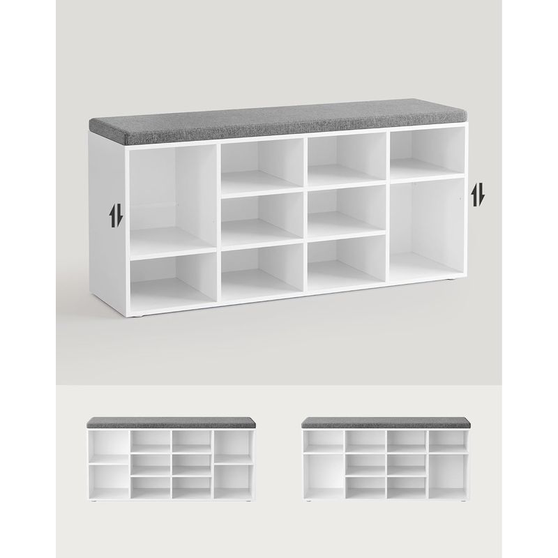 Casa si Gradina - Mobilier - Dulapuri si sifoniere - Dulapuri pantofi - Pantofar cu banca cu 12 compartimente si perna, sarcina 136 kg, 104x30x48 cm, alb - Infinity.ro