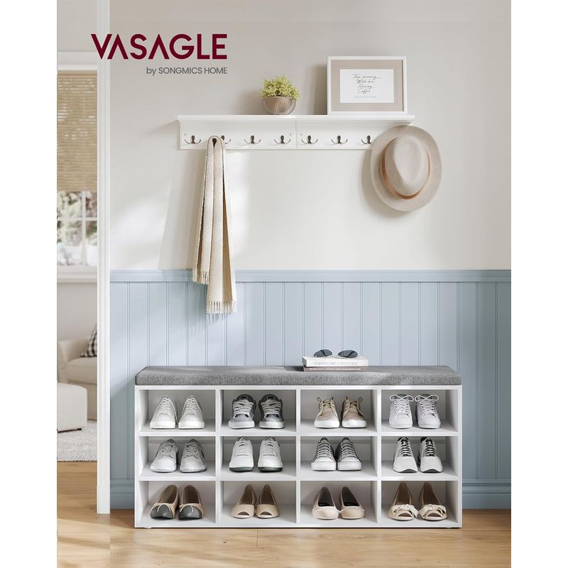 Casa si Gradina - Mobilier - Dulapuri si sifoniere - Dulapuri pantofi - Pantofar cu banca cu 12 compartimente si perna, sarcina 136 kg, 104x30x48 cm, alb - Infinity.ro