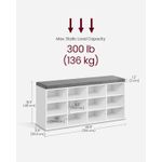 Casa si Gradina - Mobilier - Dulapuri si sifoniere - Dulapuri pantofi - Pantofar cu banca cu 12 compartimente si perna, sarcina 136 kg, 104x30x48 cm, alb - Infinity.ro