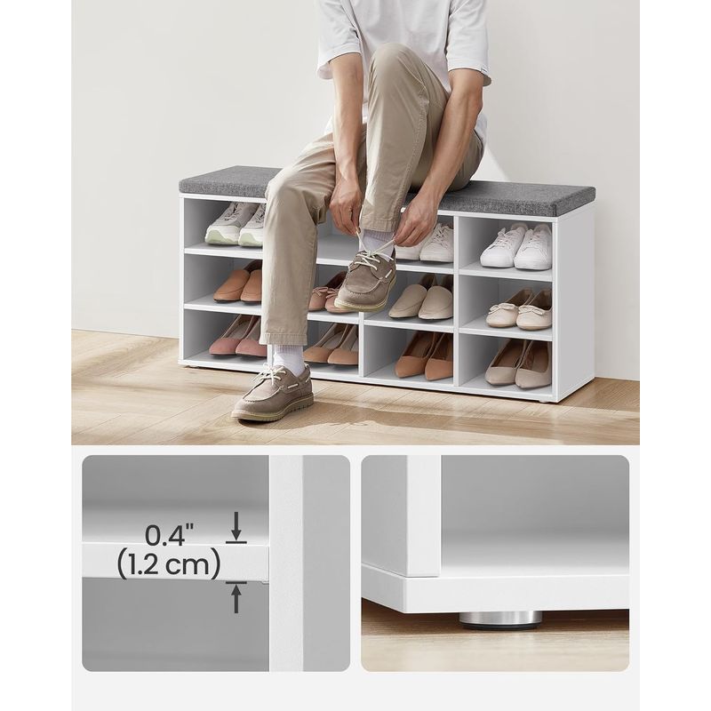 Casa si Gradina - Mobilier - Dulapuri si sifoniere - Dulapuri pantofi - Pantofar cu banca cu 12 compartimente si perna, sarcina 136 kg, 104x30x48 cm, alb - Infinity.ro
