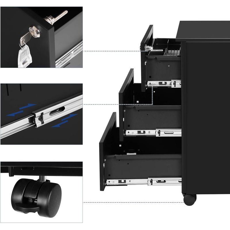 Casa si Gradina - Mobilier - Mese si birouri - Birouri - Dulap mobil rollbox pentru birouri, 3 sertare pentru documente, corp pre-asamblat, 45x39x54 cm, negru - Infinity.ro
