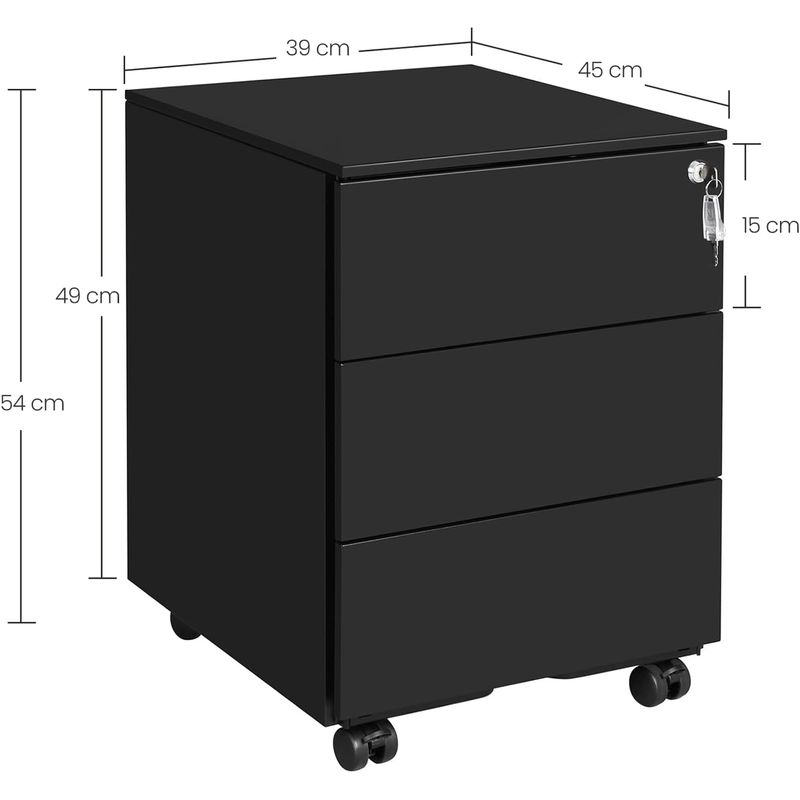 Casa si Gradina - Mobilier - Mese si birouri - Birouri - Dulap mobil rollbox pentru birouri, 3 sertare pentru documente, corp pre-asamblat, 45x39x54 cm, negru - Infinity.ro
