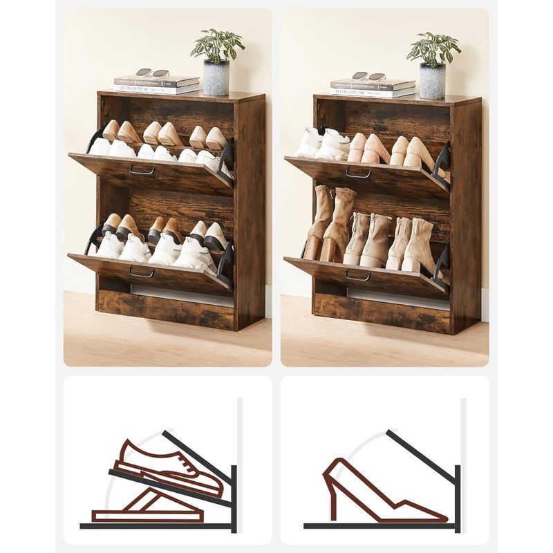Casa si Gradina - Mobilier - Dulapuri si sifoniere - Dulapuri pantofi - Dulap pantofi cu 2 usi rabatabile, din MDF, pentru 8-12 perechi, 60x24x84cm, maro rustic - Infinity.ro