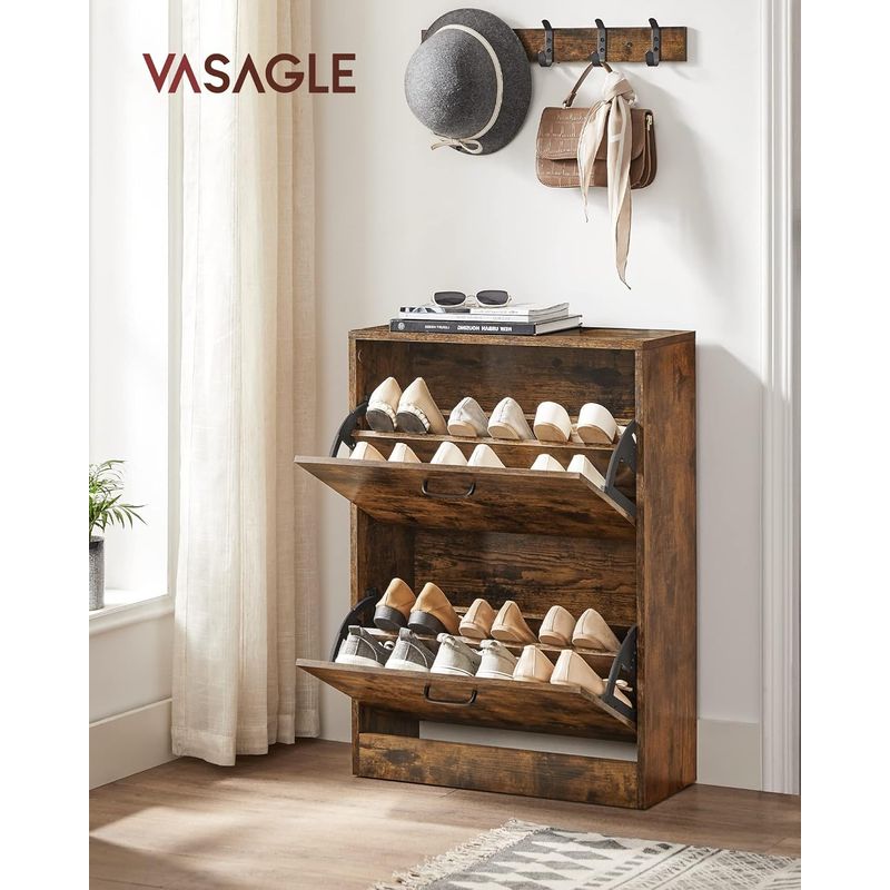 Casa si Gradina - Mobilier - Dulapuri si sifoniere - Dulapuri pantofi - Dulap pantofi cu 2 usi rabatabile, din MDF, pentru 8-12 perechi, 60x24x84cm, maro rustic - Infinity.ro