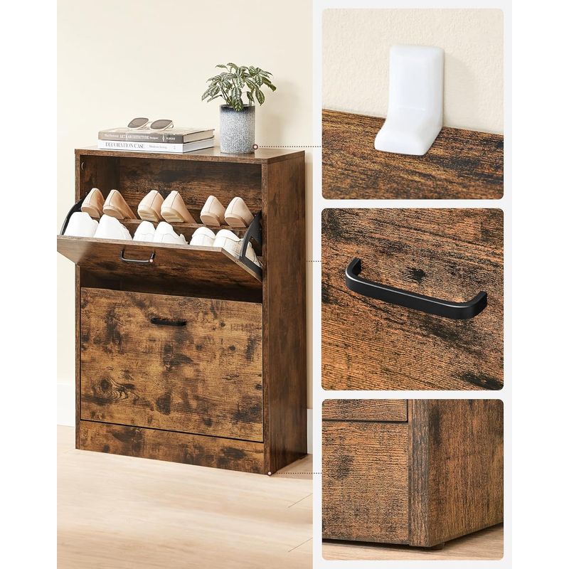 Casa si Gradina - Mobilier - Dulapuri si sifoniere - Dulapuri pantofi - Dulap pantofi cu 2 usi rabatabile, din MDF, pentru 8-12 perechi, 60x24x84cm, maro rustic - Infinity.ro