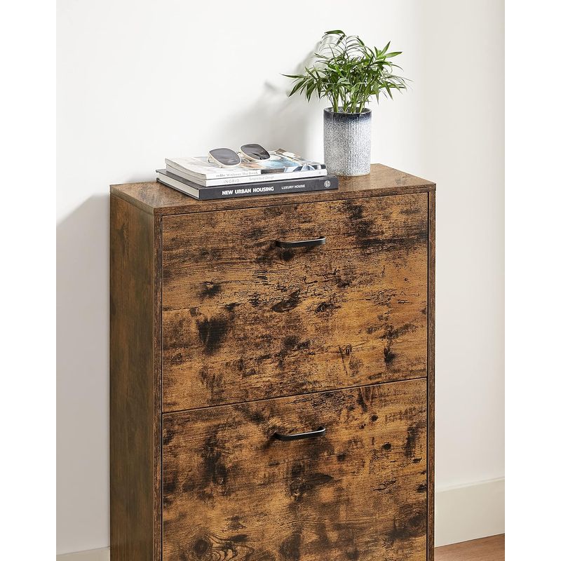 Casa si Gradina - Mobilier - Dulapuri si sifoniere - Dulapuri pantofi - Dulap pantofi cu 2 usi rabatabile, din MDF, pentru 8-12 perechi, 60x24x84cm, maro rustic - Infinity.ro