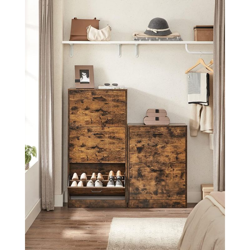 Casa si Gradina - Mobilier - Dulapuri si sifoniere - Dulapuri pantofi - Dulap pantofi cu 2 usi rabatabile, din MDF, pentru 8-12 perechi, 60x24x84cm, maro rustic - Infinity.ro
