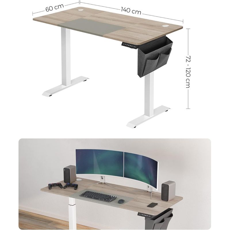 Casa si Gradina - Mobilier - Mese si birouri - Birouri - Birou cu reglaj electric pe inaltime, memorie cu 4 inaltimi, 60x140x(72-120)cm, gri stejar - Infinity.ro