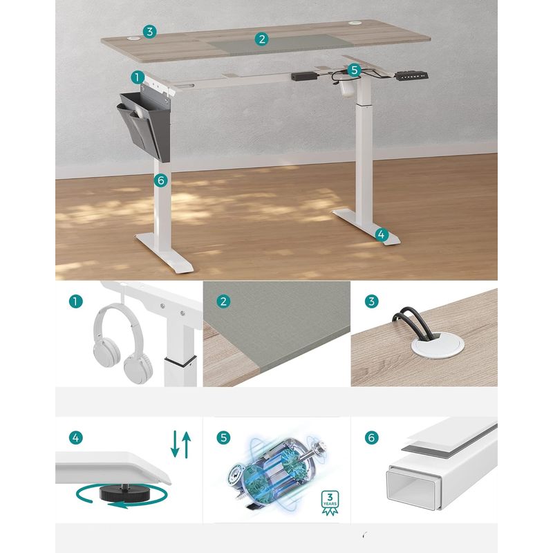 Casa si Gradina - Mobilier - Mese si birouri - Birouri - Birou cu reglaj electric pe inaltime, memorie cu 4 inaltimi, 60x140x(72-120)cm, gri stejar - Infinity.ro