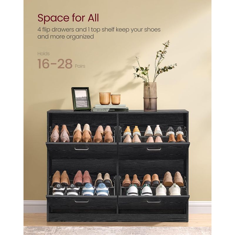 Casa si Gradina - Mobilier - Dulapuri si sifoniere - Dulapuri pantofi - Dulap pantofi 4 clapete, compartimentare reglabila, 16-28 perechi de incaltaminte, 106x24x83 cm, negru abanos - Infinity.ro