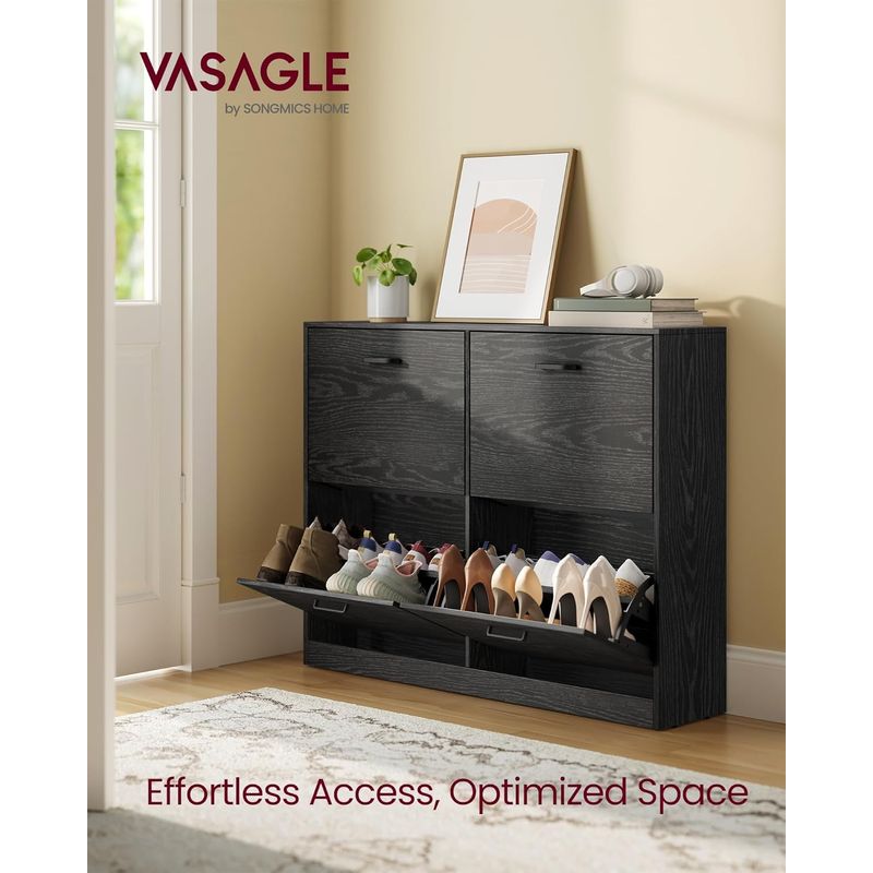 Casa si Gradina - Mobilier - Dulapuri si sifoniere - Dulapuri pantofi - Dulap pantofi 4 clapete, compartimentare reglabila, 16-28 perechi de incaltaminte, 106x24x83 cm, negru abanos - Infinity.ro