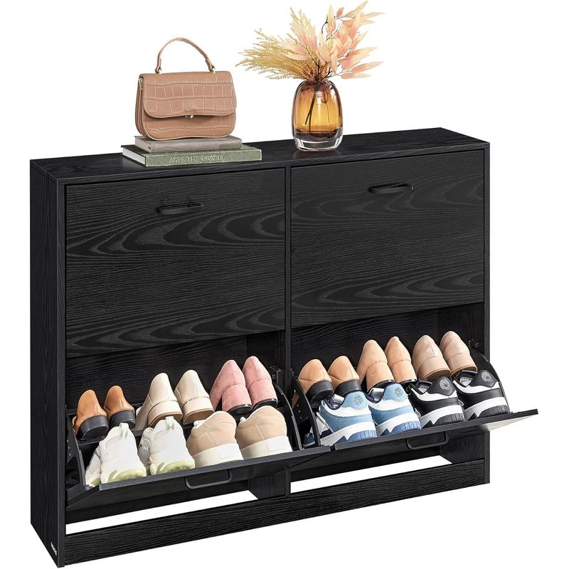 Casa si Gradina - Mobilier - Dulapuri si sifoniere - Dulapuri pantofi - Dulap pantofi 4 clapete, compartimentare reglabila, 16-28 perechi de incaltaminte, 106x24x83 cm, negru abanos - Infinity.ro