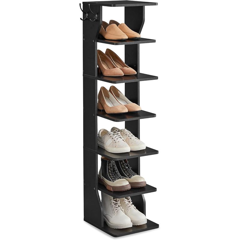 Casa si Gradina - Mobilier - Dulapuri si sifoniere - Dulapuri pantofi - Raft de pantofi, pentru spatii inguste, 6 nivele, 30x26x110 cm, negru - Infinity.ro