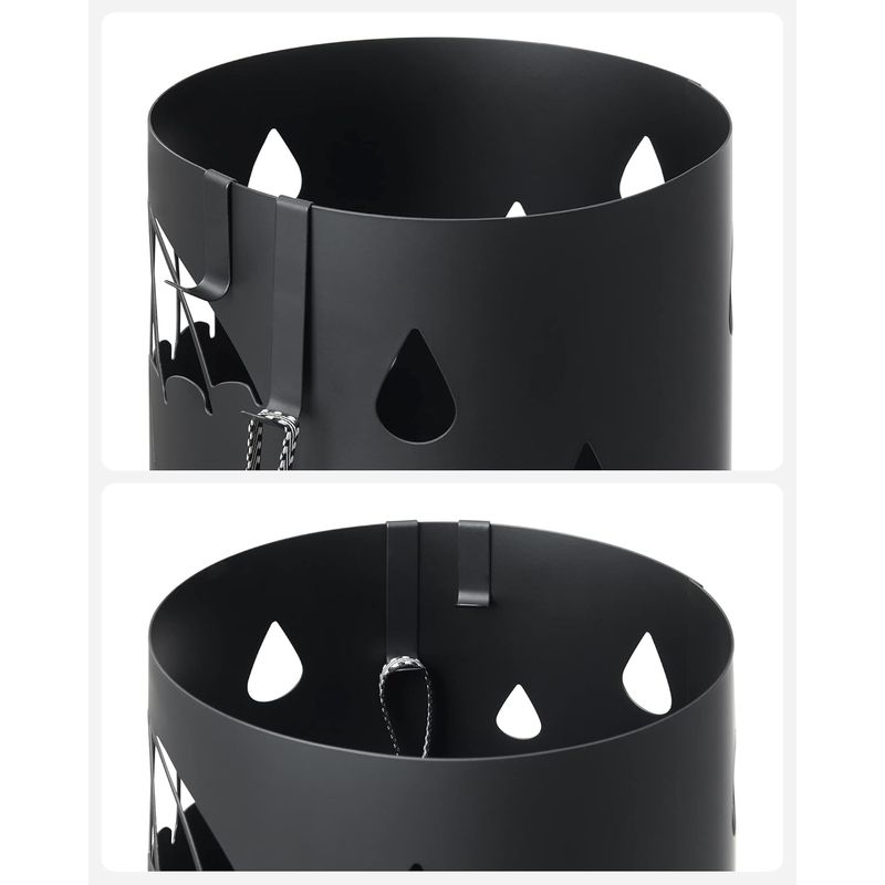 Casa si Gradina - Mobilier - Organizare si depozitare - Cutii depozitare - Suport umbrele metalic cu recipient apa, 4 carlige, decupaje tematice, compact, 17x17x41 cm, negru - Infinity.ro