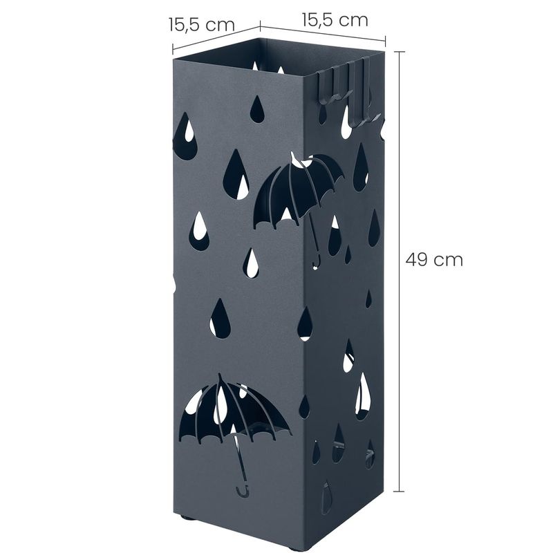 Casa si Gradina - Mobilier - Organizare si depozitare - Cutii depozitare - Suport umbrele metalic cu recipient detasabil apa, 4 carlige, decupaje moderne, 16x16x49 cm, antracit - Infinity.ro