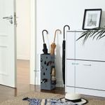 Casa si Gradina - Mobilier - Organizare si depozitare - Cutii depozitare - Suport umbrele metalic cu recipient detasabil apa, 4 carlige, decupaje moderne, 16x16x49 cm, antracit - Infinity.ro