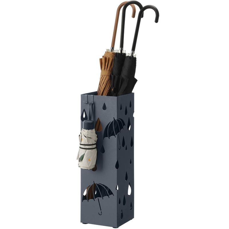 Casa si Gradina - Mobilier - Organizare si depozitare - Cutii depozitare - Suport umbrele metalic cu recipient detasabil apa, 4 carlige, decupaje moderne, 16x16x49 cm, antracit - Infinity.ro
