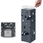 Casa si Gradina - Mobilier - Organizare si depozitare - Cutii depozitare - Suport umbrele metalic cu recipient detasabil apa, 4 carlige, decupaje moderne, 16x16x49 cm, antracit - Infinity.ro