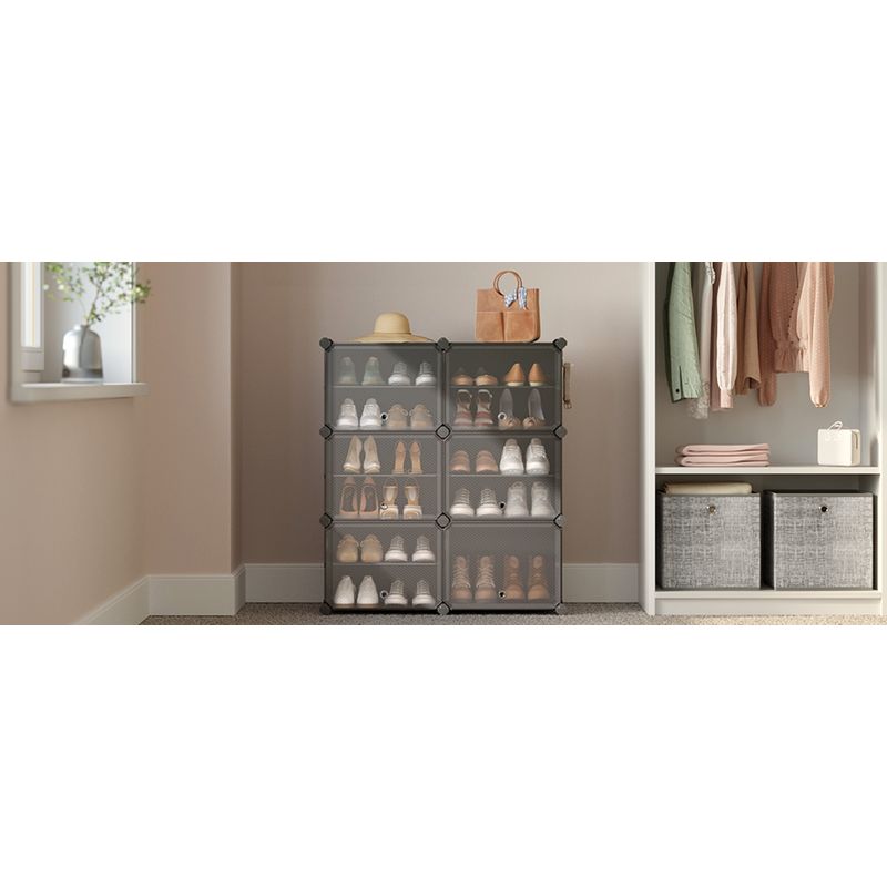 Casa si Gradina - Mobilier - Mobilier baie - Corpuri baie - Dulap pantofi modular cu 6 compartimente, panouri plastic si cadru metalic, 83x32x94 cm, pana la 24 perechi, negru - Infinity.ro