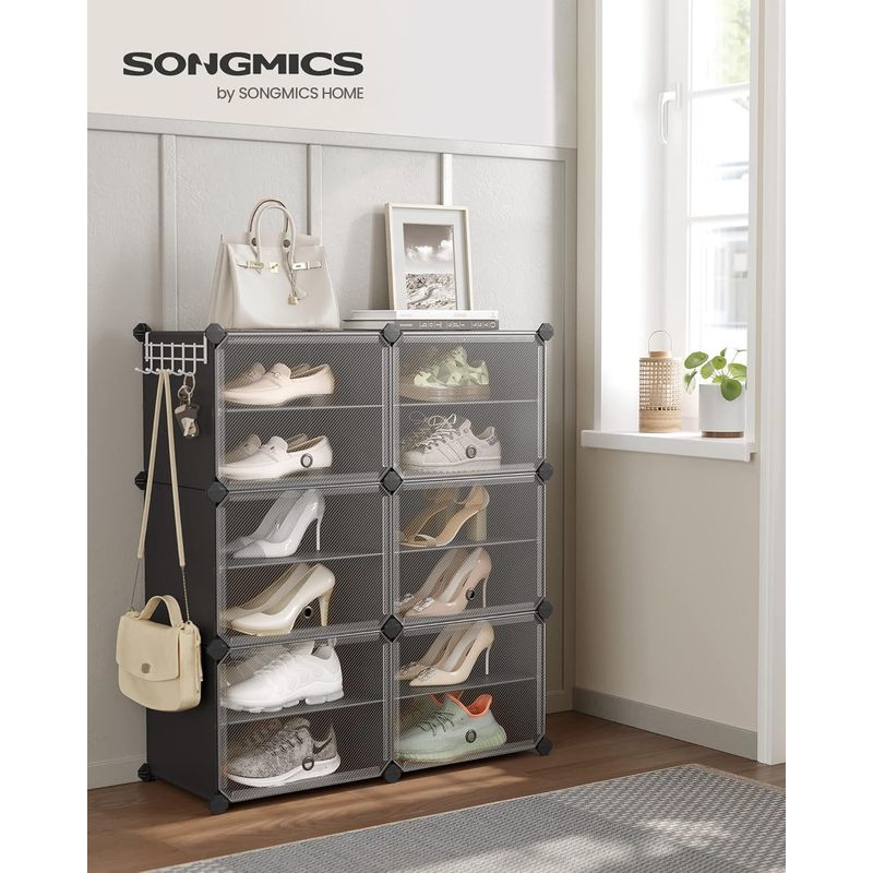 Casa si Gradina - Mobilier - Mobilier baie - Corpuri baie - Dulap pantofi modular cu 6 compartimente, panouri plastic si cadru metalic, 83x32x94 cm, pana la 24 perechi, negru - Infinity.ro