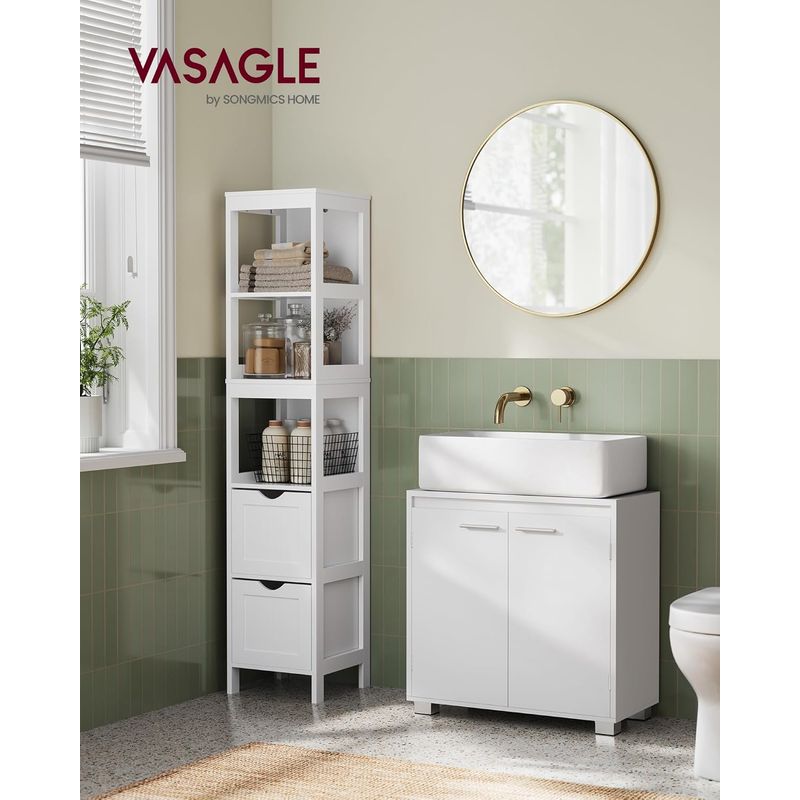 Casa si Gradina - Mobilier - Mobilier baie - Corpuri baie - Masca chiuveta baie 2 usi raft reglabil mdf pal, 60x30x60 cm, design modern, alb - Infinity.ro