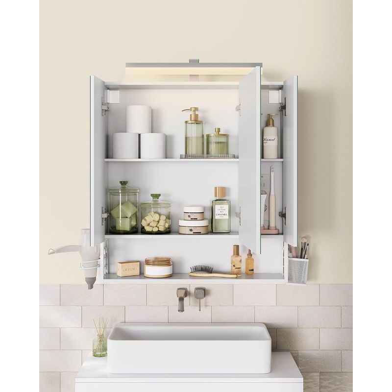 Casa si Gradina - Mobilier - Mobilier baie - Corpuri baie - Dulap de baie de perete, cu oglinda si LED, prize si USB incorporate, 70x16x75 cm, alb - Infinity.ro