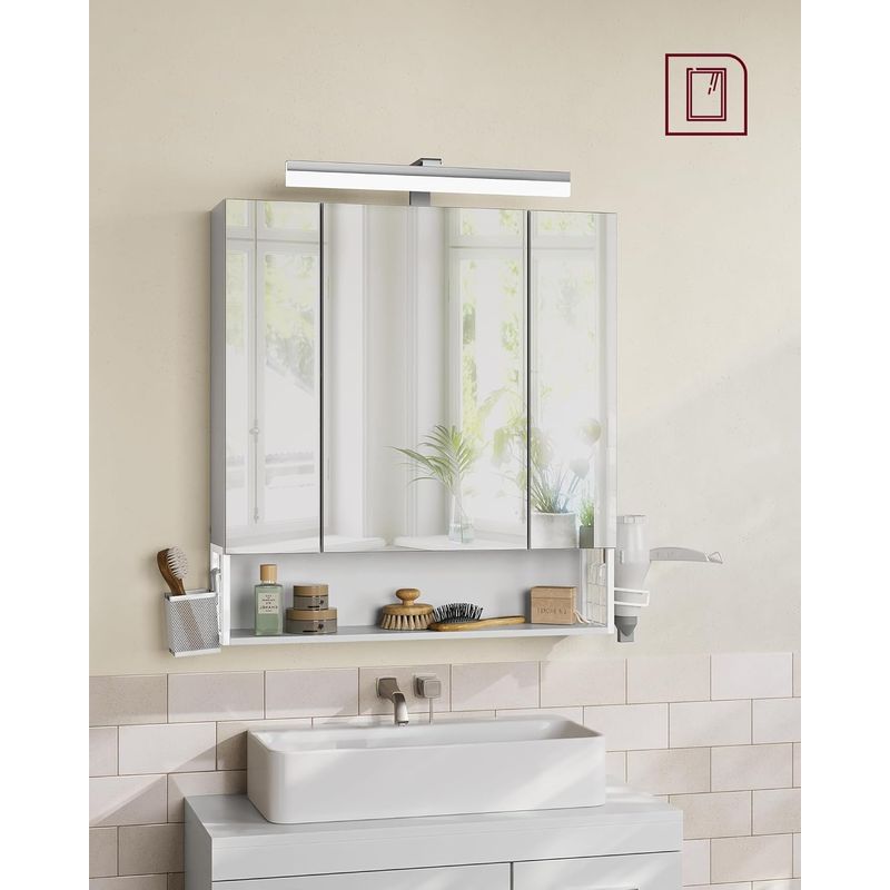 Casa si Gradina - Mobilier - Mobilier baie - Corpuri baie - Dulap de baie de perete, cu oglinda si LED, prize si USB incorporate, 70x16x75 cm, alb - Infinity.ro