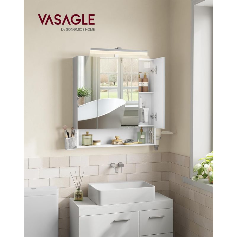 Casa si Gradina - Mobilier - Mobilier baie - Corpuri baie - Dulap de baie de perete, cu oglinda si LED, prize si USB incorporate, 70x16x75 cm, alb - Infinity.ro