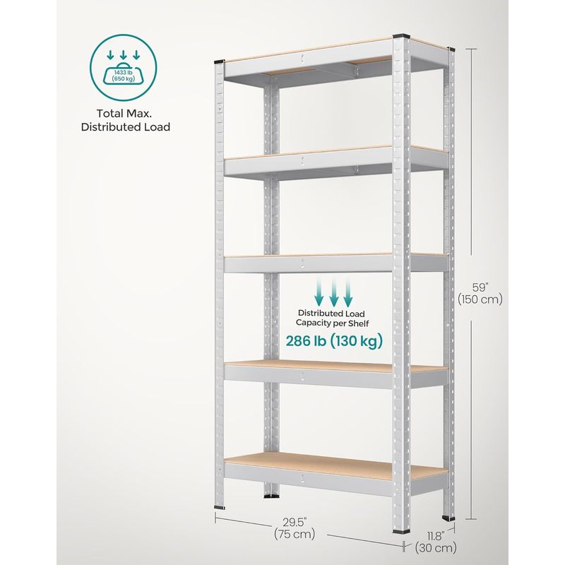 Casa si Gradina - Mobilier - Mobilier baie - Corpuri baie - Raft cadru metalic modular pentru depozitare, 5 polite, 150x75x30cm, sarcina 650 kg, argintiu - Infinity.ro
