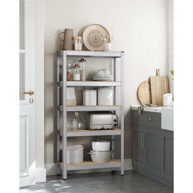 Casa si Gradina - Mobilier - Mobilier baie - Corpuri baie - Raft cadru metalic modular pentru depozitare, 5 polite, 150x75x30cm, sarcina 650 kg, argintiu - Infinity.ro