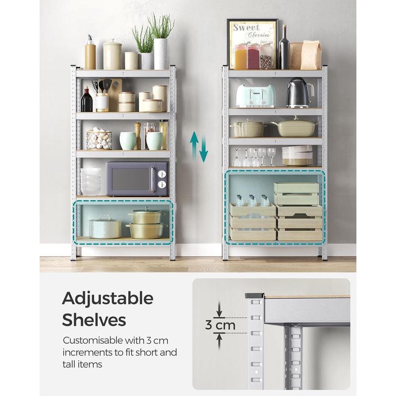 Casa si Gradina - Mobilier - Mobilier baie - Corpuri baie - Raft cadru metalic modular pentru depozitare, 5 polite, 150x75x30cm, sarcina 650 kg, argintiu - Infinity.ro