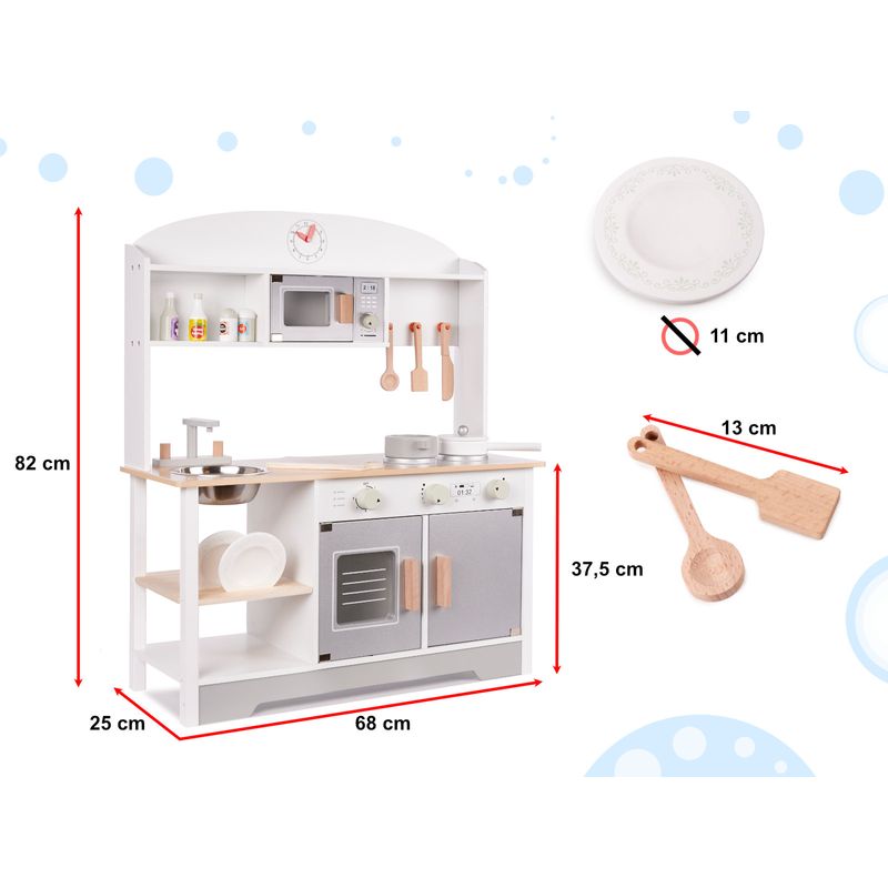 Casa si Gradina - Mobilier - Mobilier copii - Mobilier camera copiilor - Bucatarie din lemn pentru copii cu accesorii, MDF si lemn, 68x25x82 cm, gri si alb - Infinity.ro
