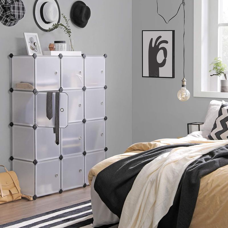 Casa si Gradina - Mobilier - Mobilier baie - Corpuri baie - Unitate de depozitare cu 12 cuburi, pentru pantofi sau haine, personalizabil, 31x93x123 cm, alb transparent - Infinity.ro