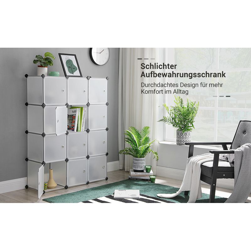 Casa si Gradina - Mobilier - Mobilier baie - Corpuri baie - Unitate de depozitare cu 12 cuburi, pentru pantofi sau haine, personalizabil, 31x93x123 cm, alb transparent - Infinity.ro