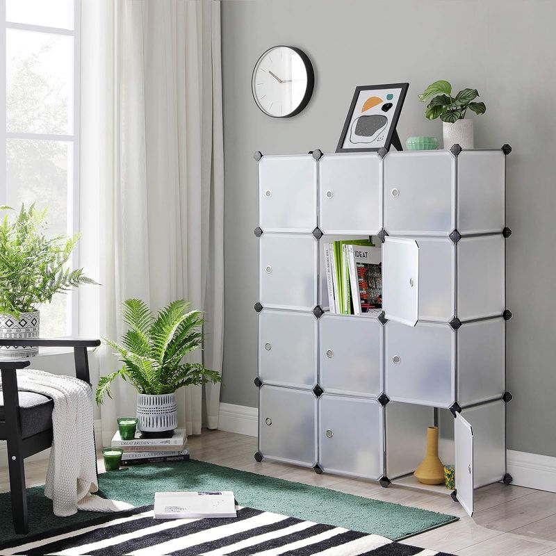 Casa si Gradina - Mobilier - Mobilier baie - Corpuri baie - Unitate de depozitare cu 12 cuburi, pentru pantofi sau haine, personalizabil, 31x93x123 cm, alb transparent - Infinity.ro